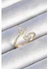  Altın Zirkon Taşlı Kelebek Model Çelik Yüzük