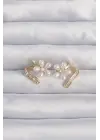  Altın Zirkon Taşlı Kıvrımlı İnci Çiçek Küpe