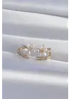  Altın Zirkon Taşlı Kıvrımlı İnci Çiçek Küpe