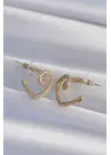  Altın Zirkon Taşlı Kıvrımlı Yarım Kalp Küpe