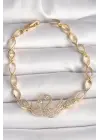 Pirinç Gold Renk Zirkon Taşlı Kuğu Figür Damla Zincir Model Kadın Bileklik