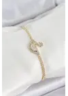 Pirinç Gold Renk Zirkon Taşlı Kuğu Model Kadın Bileklik