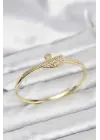 Çelik Gold Renk Zirkon Taşlı Kuğu Model Kadın Kelepçe Bileklik