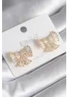  Altın Zirkon Taşlı Kurdele Model Çelik Küpe
