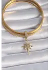 Pirinç Gold Renk Zirkon Taşlı Kutup Yıldızı Model Ajda Charm