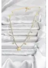 Pirinç Gold Renk Zirkon Taşlı Kutup Yıldızı Model Kadın Kolye