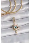 Pirinç Gold Renk Zirkon Taşlı Kutup Yıldızı Nazar Boncuk Detay Ajda Charm