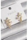 Altın Zirkon Taşlı Kuyruklu Yıldız Model Çelik Küpe