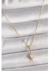 Pirinç Altın  Zirkon Taşlı Kuzey Yıldızı Model  Çelik Kolye