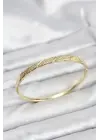 Çelik Gold Renk Zirkon Taşlı Model Kadın Kelepçe Bileklik