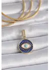 Pirinç Gold Renk Zirkon Taşlı Nazar Boncuk Detaylı Göz İşlemeli Ajda Charm