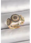 Pirinç Gold Renk Zirkon Taşlı Nazar Boncuk Model Ayarlanabilir Model Kadın Yüzük