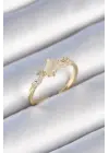  Altın Zirkon Taşlı Oval Beyaz Mineli Çelik Yüzük
