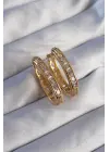  Altın Zirkon Taşlı Oval Model Küpe