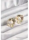  Altın Zirkon Taşlı Parlayan İnci Taneleri Küpe