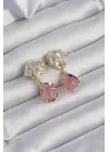 Altın Zirkon Taşlı Pembe Küre Tasarımlı Küpe
