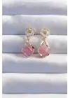  Altın Zirkon Taşlı Pembe Küre Tasarımlı Küpe