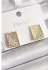  Altın Zirkon Taşlı Plaka Model Çelik Küpe