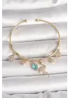 Pirinç Gold Renk Zirkon Taşlı Sallantı Filamingo Figür Charm Kadın Bileklik