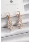  Altın Zirkon Taşlı Sallantı Yaprak Model Çelik Küpe