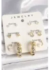 Pirinç Gold Renk Zirkon Taşlı Sarmal Halka Model 7Li Kadın Küpe Seti