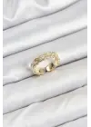 Pirinç Gold Renk Zirkon Taşlı Sırım Kadın Yüzük