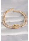 Pirinç Gold Renk Zirkon Taşlı Su Yolu Model VIP Seri Kadın Bileklik