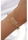 Pirinç Gold Renk Zirkon Taşlı Tinkerbell Figürlü Damla Model Bileklik