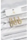 Çelik Gold Renk Zirkon Taşlı Vintage Model YSX Trio Küpe Seti