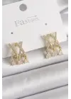  Altın Zirkon Taşlı X Model Sallantı Detay Çelik Küpe