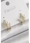  Altın Zirkon Taşlı Yaprak Model İnci Detay Küpe