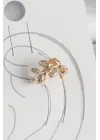 Pirinç Gold Renk Zirkon Taşlı Yaprak Model Kadın Kıkırdak Küpe