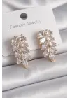  Altın Zirkon Taşlı Yaprak Model Çelik Küpe