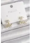  Altın Zirkon Taşlı Yaprak Model Çelik Küpe