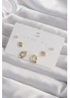  Altın Zirkon Taşlı Yaprak Model Küpe Seti