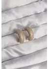  Altın Zirkon Taşlı Yarım Halka Küpe