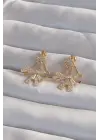  Altın Zirkon Taşlı Yassı Fiyonk Model Küpe