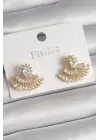  Altın Zirkon Taşlı Yelpaze Model Çelik Küpe