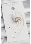 Çelik Gold Renk Zirkon Taşlı Yıldız Model Kadın Kıkırdak Küpe