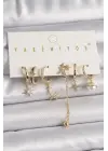  Altın Zirkon Taşlı Yıldız Model Çelik Küpe Kombini