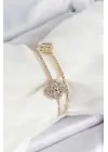 Pirinç Gold Renk Zirkon Taşlı Yonca Model 2li Kadın Bileklik