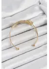 Pirinç Gold Renk Zirkon Taşlı Yonca Model 2li Kadın Bileklik