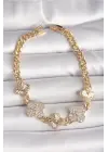 Pirinç Gold Renk Zirkon Taşlı Yonca Model Kadın Bileklik