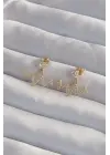  Altın Zirkon Taşlı Zikzak Küpe