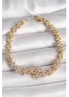 Pirinç Gold Renk Zirkon Taşlı Zincir Çiçek Model Kadın Bileklik