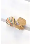  Altınli Mineli Deniz Kabuğu Küpe