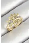 Pirinç Göz Figürlü Zirkon Taşlı Gold Renk Ayarlanabilir Kadın Yüzük