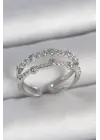 Pirinç Gümüş Renk 2Li Zirkon Taşlı Ayarlanabilir Model Kadın Yüzük