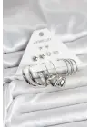 Pirinç Gümüş Renk 6 Çift Kadın Küpe Seti Yıldız Kalp Halka