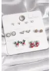  Gümüş 7 Çift Zirkon Taşlı Yıl Başı Temalı Çelik Küpe Seti